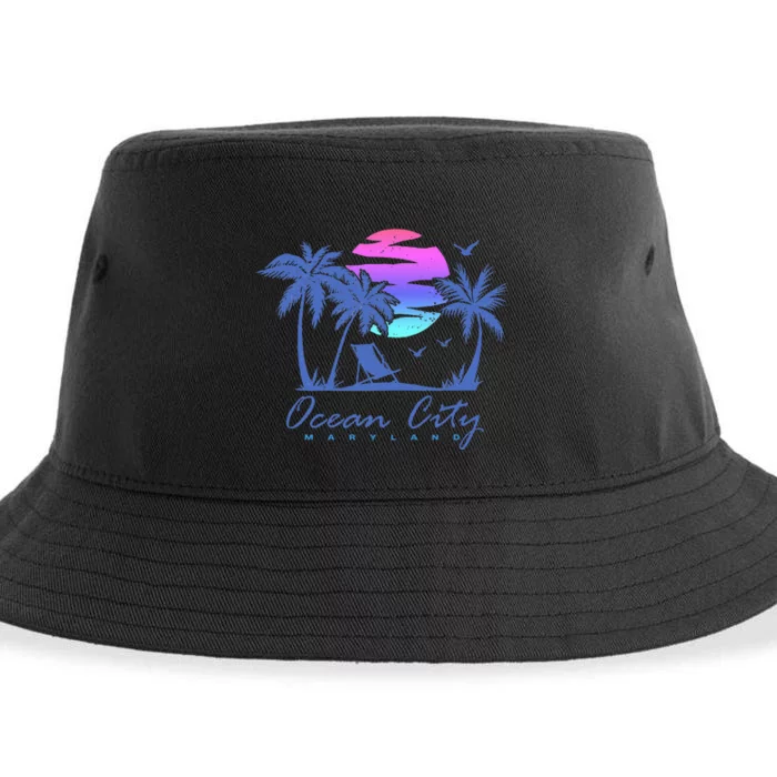 Ocean City Maryland Beach Vacation Trip Retro Vintage Sunset Sustainable Bucket Hat