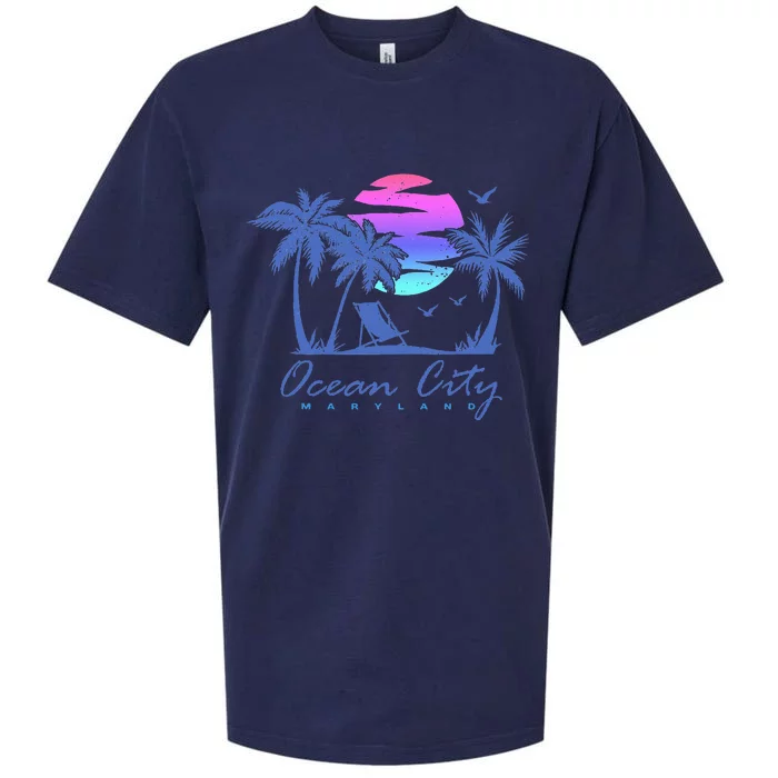 Ocean City Maryland Beach Vacation Trip Retro Vintage Sunset Sueded Cloud Jersey T-Shirt