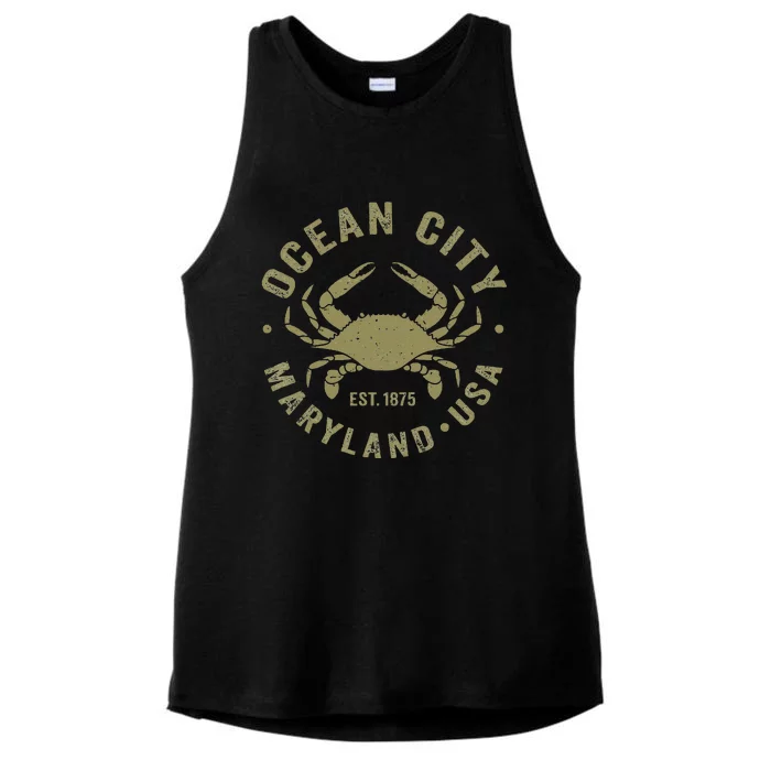 Ocean City Maryland Crab Retro Throwback Ladies Tri-Blend Wicking Tank