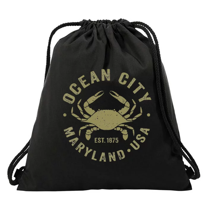 Ocean City Maryland Crab Retro Throwback Drawstring Bag