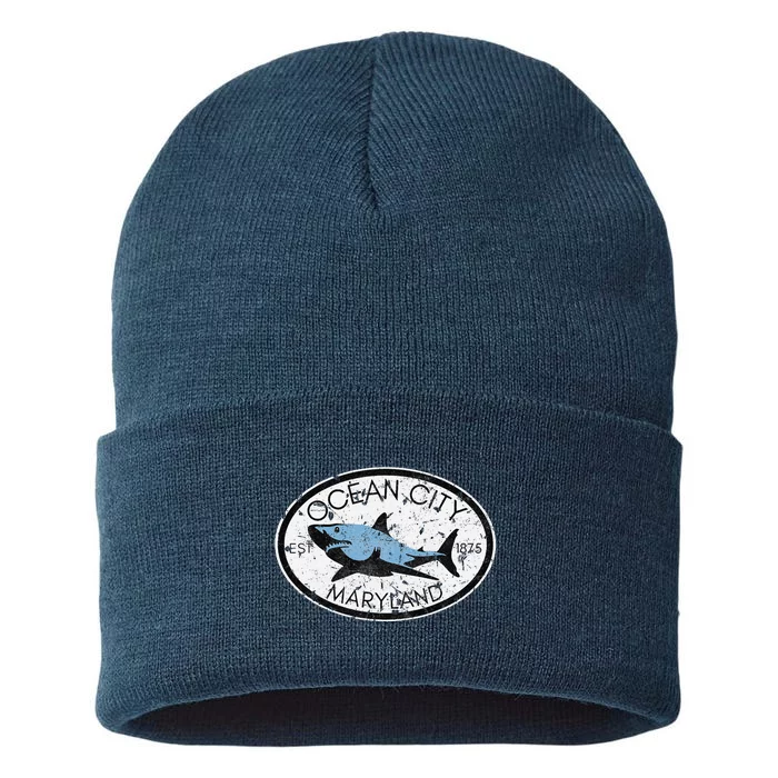 Ocean City Maryland Fishing Shark Fish Beach Md Vintage Sustainable Knit Beanie