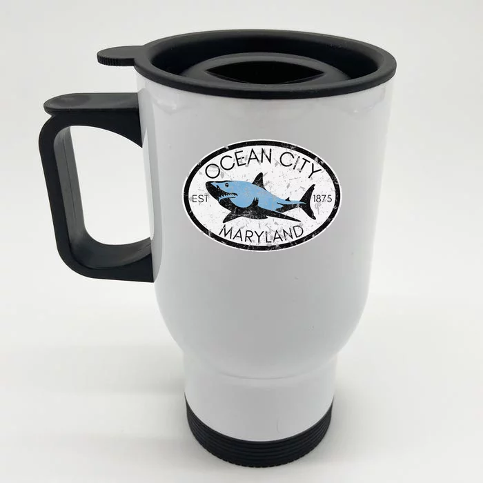 Ocean City Maryland Fishing Shark Fish Beach Md Vintage Front & Back Stainless Steel Travel Mug