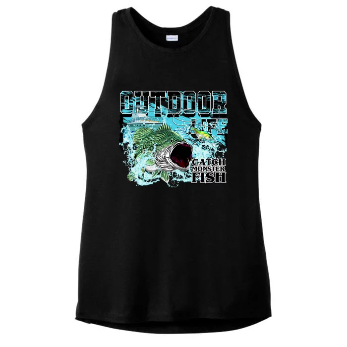 Outdoor Catch Monster Fish Large Mouth Ladies Tri-Blend Wicking Tank