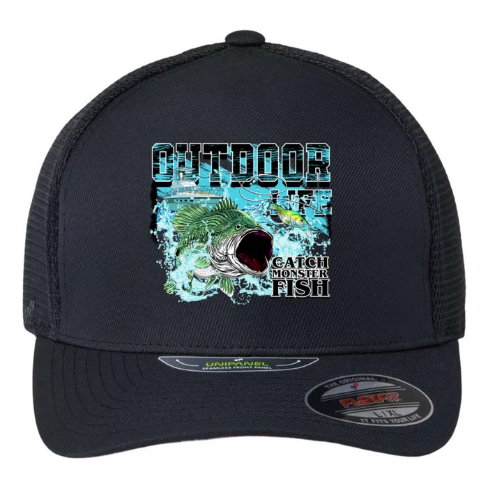 Outdoor Catch Monster Fish Large Mouth Flexfit Unipanel Trucker Cap