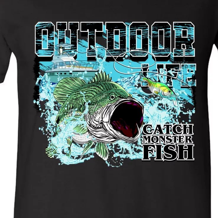 Outdoor Catch Monster Fish Large Mouth V-Neck T-Shirt