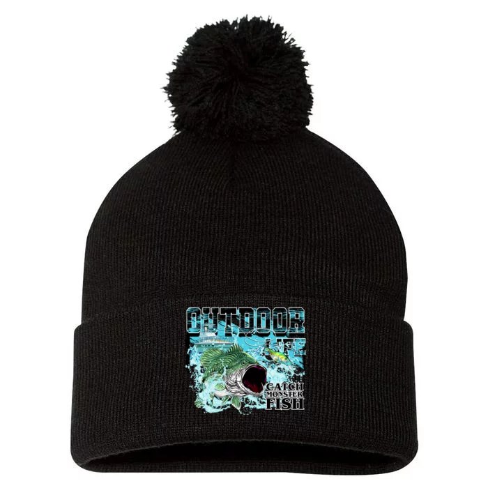 Outdoor Catch Monster Fish Large Mouth Pom Pom 12in Knit Beanie