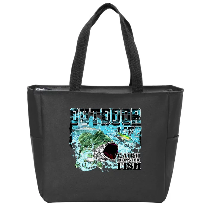 Outdoor Catch Monster Fish Large Mouth Zip Tote Bag