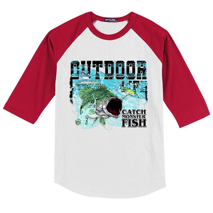 Outdoor Catch Monster Fish Large Mouth Kids Colorblock Raglan Jersey