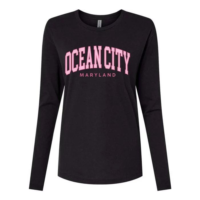 Ocean City Maryland Summer Retro Preppy Throwback Women Womens Cotton Relaxed Long Sleeve T-Shirt