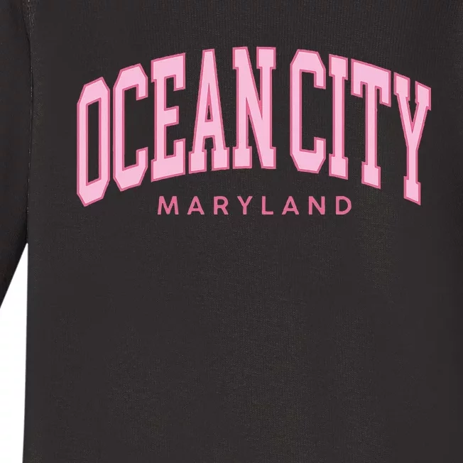 Ocean City Maryland Summer Retro Preppy Throwback Women Baby Long Sleeve Bodysuit