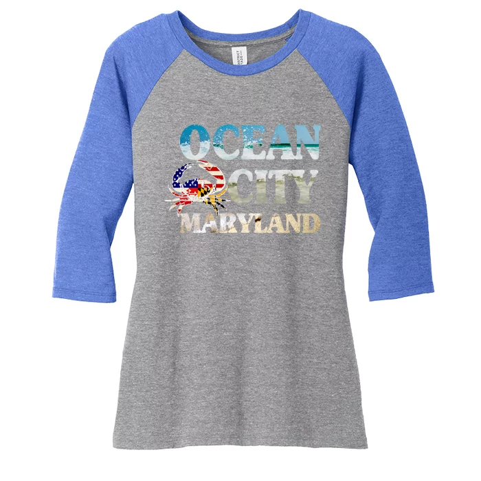 Ocean City Maryland Beach Vacation Gift Women's Tri-Blend 3/4-Sleeve Raglan Shirt