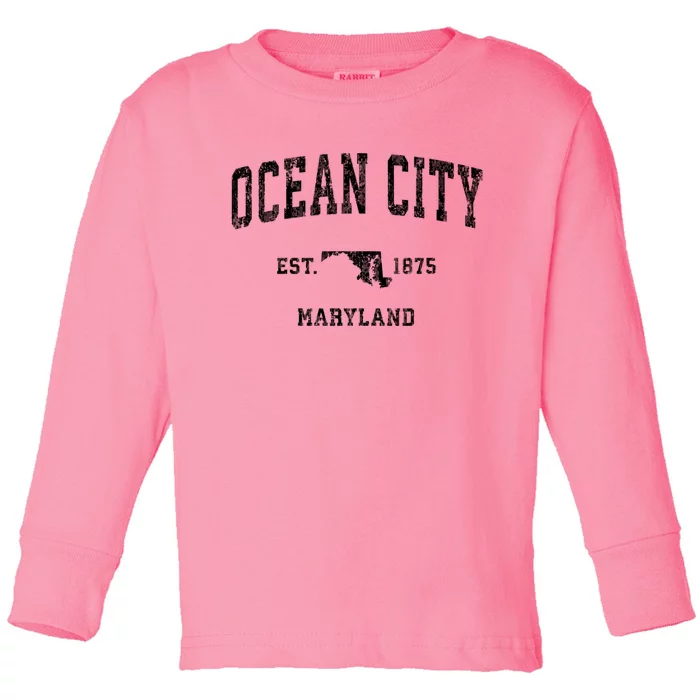 Ocean City Maryland Md Vintage Athletic Sports Toddler Long Sleeve Shirt