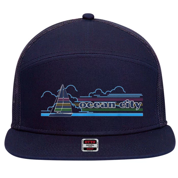 Ocean City Maryland Beach Day Sun and Fun Summer Apparel 7 Panel Mesh Trucker Snapback Hat