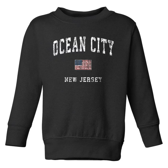 Ocean City New Jersey Nj Vintage American Flag Sports Toddler Sweatshirt