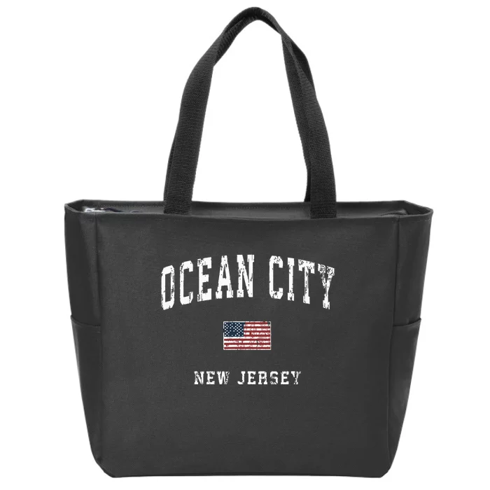 Ocean City New Jersey Nj Vintage American Flag Sports Design Zip Tote Bag