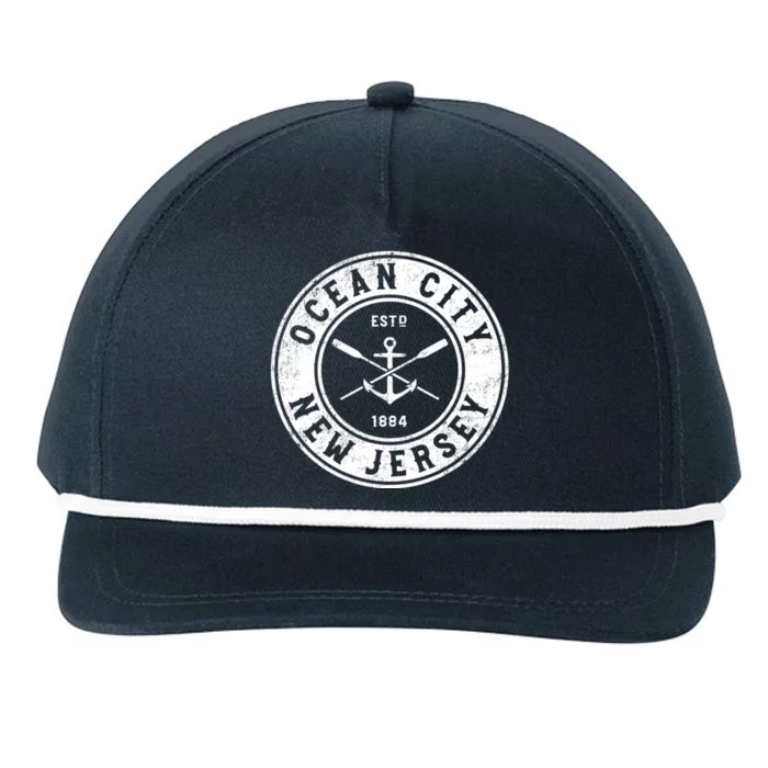 Ocean City New Jersey Nj Vintage Boat Anchor & Oars Snapback Five-Panel Rope Hat