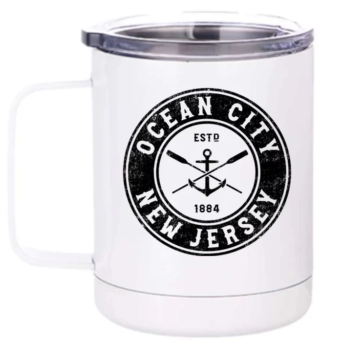 Ocean City New Jersey Nj Vintage Boat Anchor & Oars Front & Back 12oz Stainless Steel Tumbler Cup