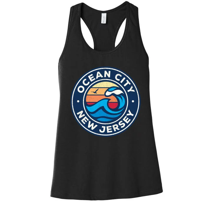 Ocean City New Jersey Nj Vintage Nautical Waves Design Women's Racerback Tank