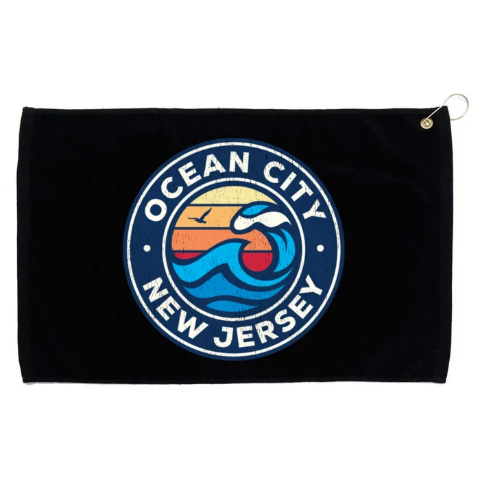 Ocean City New Jersey Nj Vintage Nautical Waves Design Grommeted Golf Towel