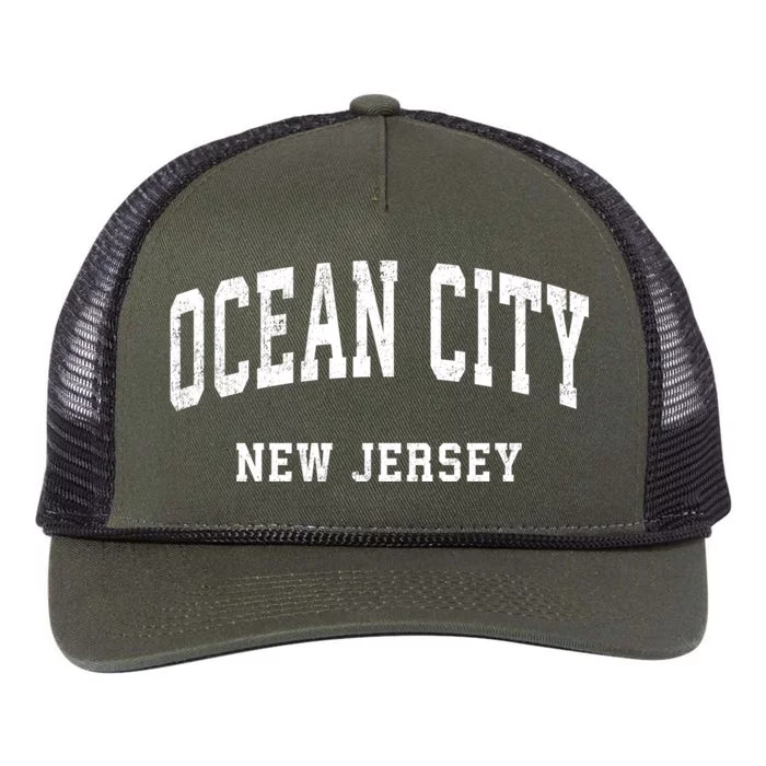 Ocean City New Jersey Nj Vintage Athletic Sports Design Retro Rope Trucker Hat Cap