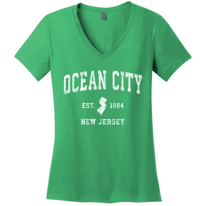 Ocean City New Jersey Nj Vintage Sports Women's V-Neck T-Shirt