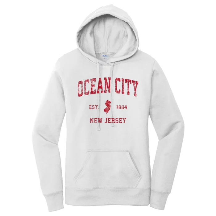 Ocean City New Jersey Nj Vintage Sports Design Red Print Women's Pullover Hoodie