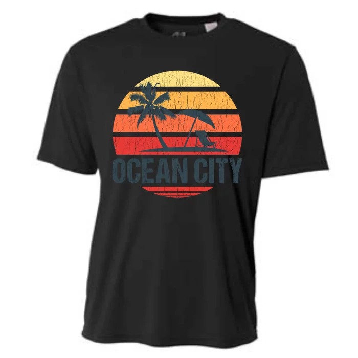 Ocean City Nj Md Beach Retro Sun Distressed Design Gift Cooling Performance Crew T-Shirt