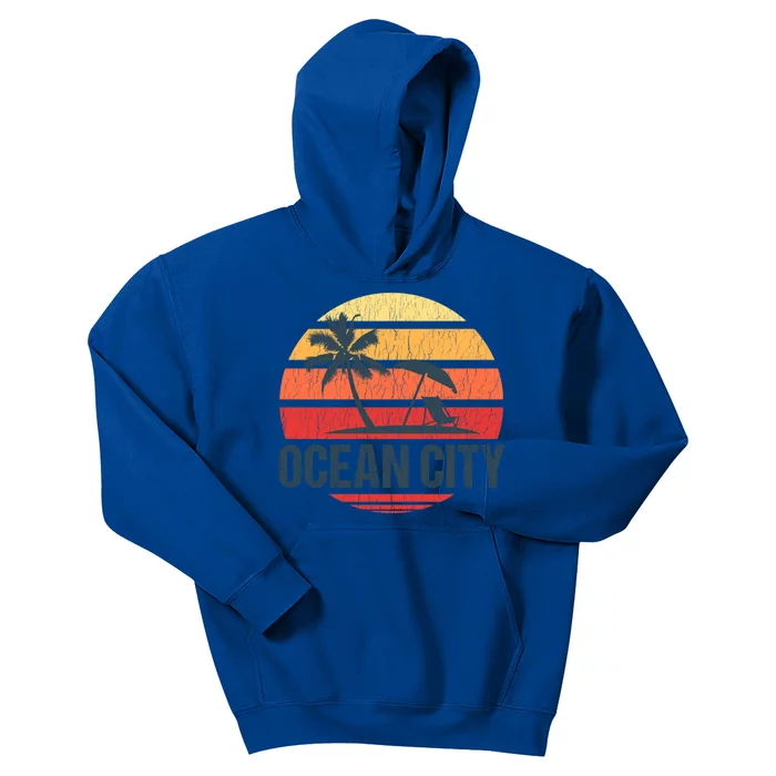 Ocean City Nj Md Beach Retro Sun Distressed Design Gift Kids Hoodie