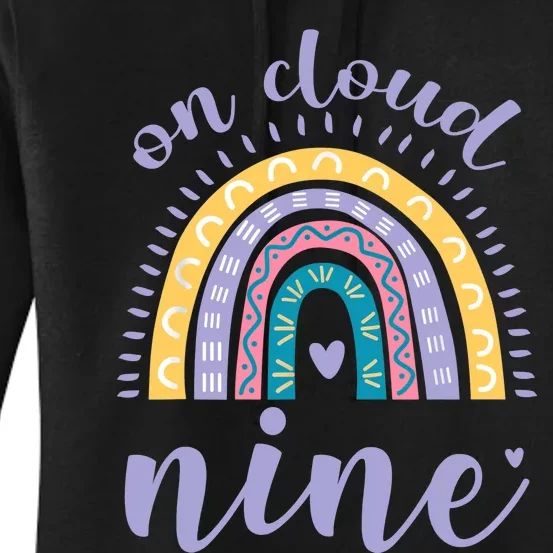 On Cloud Nine 9th Birthday 9 Years Old Rainbow Women's Pullover Hoodie