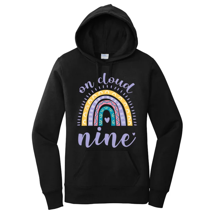 On Cloud Nine 9th Birthday 9 Years Old Rainbow Women's Pullover Hoodie