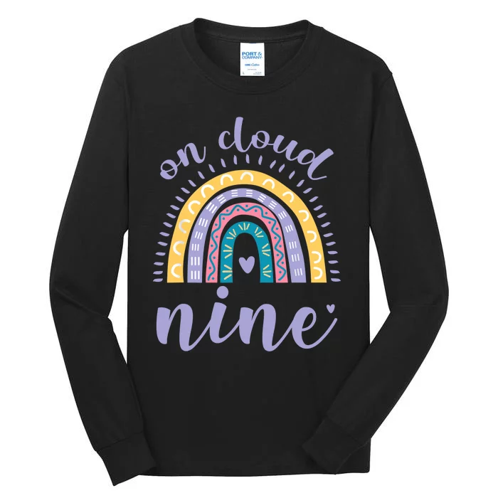 On Cloud Nine 9th Birthday 9 Years Old Rainbow Tall Long Sleeve T-Shirt