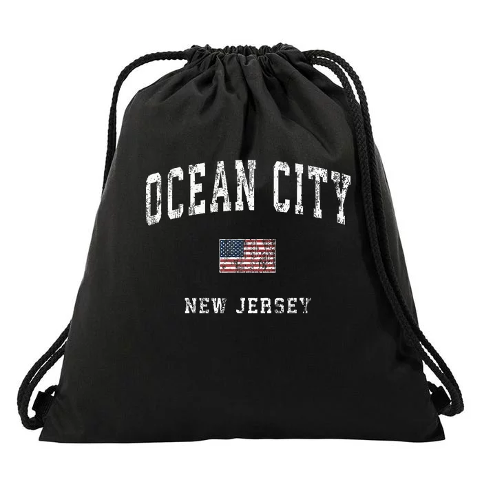 Ocean City New Jersey Nj Vintage American Flag Drawstring Bag