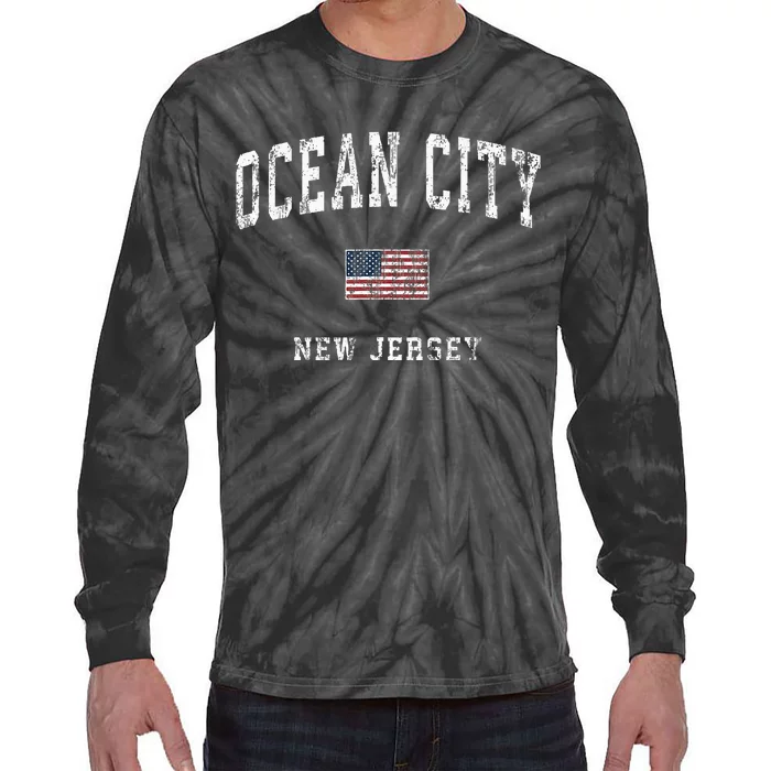 Ocean City New Jersey Nj Vintage American Flag Tie-Dye Long Sleeve Shirt