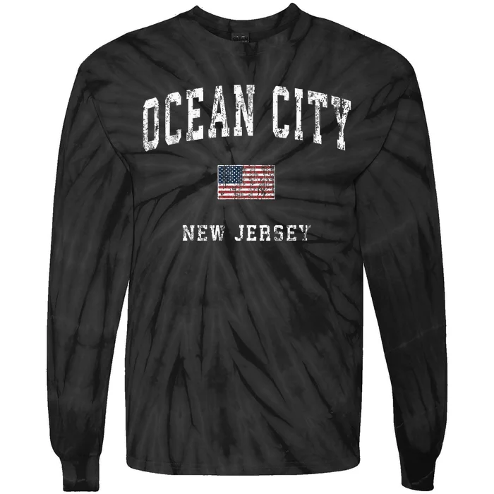 Ocean City New Jersey Nj Vintage American Flag Tie-Dye Long Sleeve Shirt