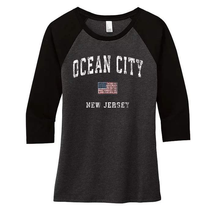 Ocean City New Jersey Nj Vintage American Flag Women's Tri-Blend 3/4-Sleeve Raglan Shirt