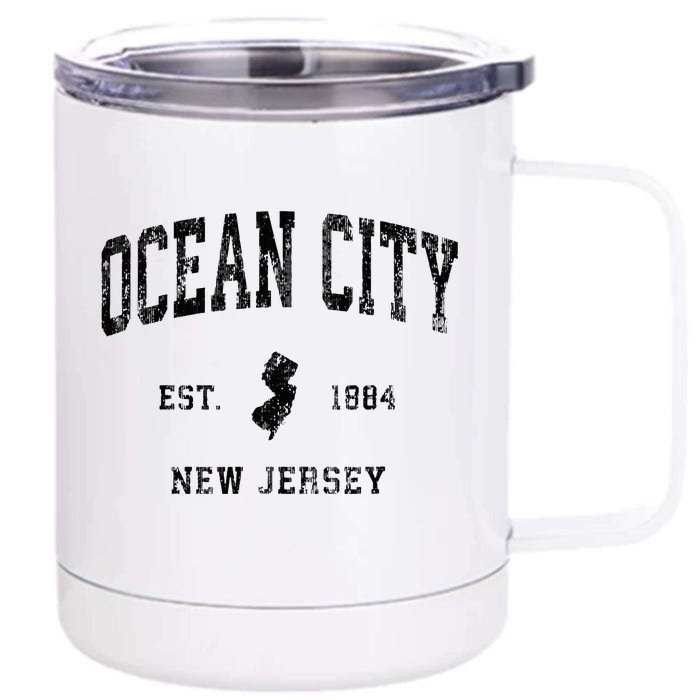 Ocean City New Jersey Nj Vintage Athletic Black Sports Desig 12 oz Stainless Steel Tumbler Cup