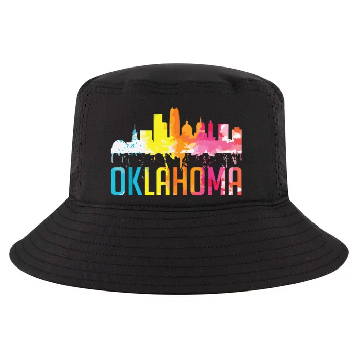 Oklahoma City Ok Retro Watercolor Skyline Art Souvenir Gift Cool Comfort Performance Bucket Hat