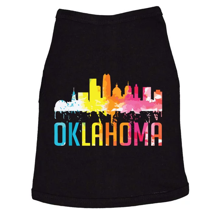 Oklahoma City Ok Retro Watercolor Skyline Art Souvenir Gift Doggie Tank