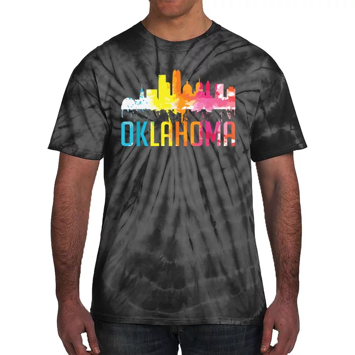 Oklahoma City Ok Retro Watercolor Skyline Art Souvenir Gift Tie-Dye T-Shirt