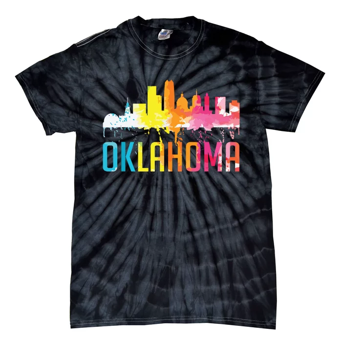 Oklahoma City Ok Retro Watercolor Skyline Art Souvenir Gift Tie-Dye T-Shirt