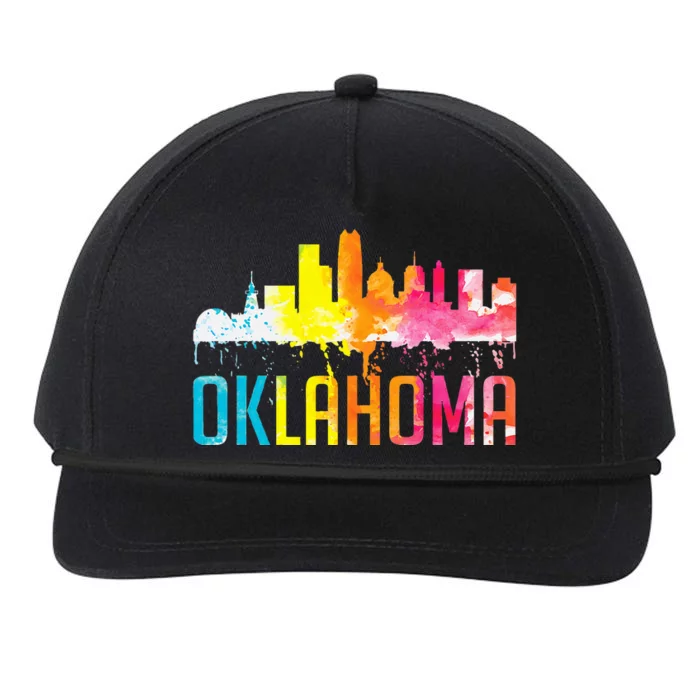 Oklahoma City Ok Retro Watercolor Skyline Snapback Five-Panel Rope Hat