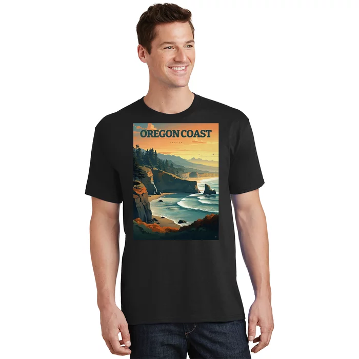 Oregon Coast Pacific Nw Vacation Souvenir Watercolor Design T-Shirt