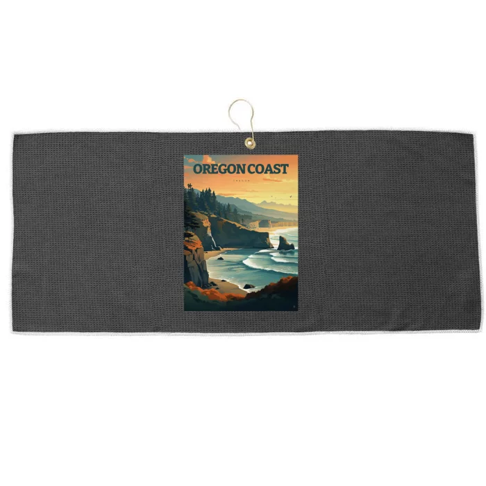 Oregon Coast Pacific Nw Vacation Souvenir Watercolor Design Large Microfiber Waffle Golf Towel