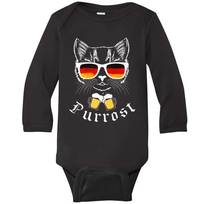 Oktoberfest Cat Pun Prost Celebration Baby Long Sleeve Bodysuit