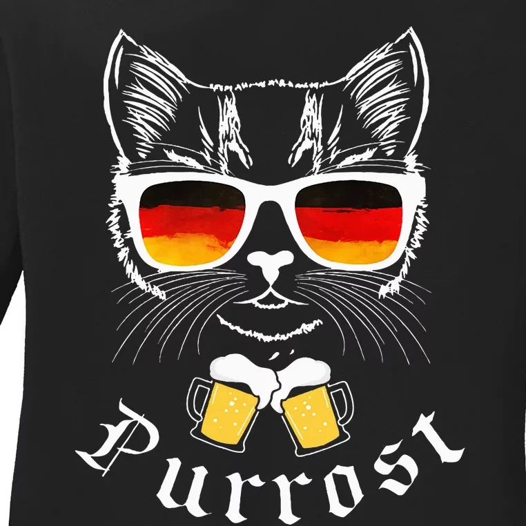 Oktoberfest Cat Pun Prost Celebration Ladies Long Sleeve Shirt