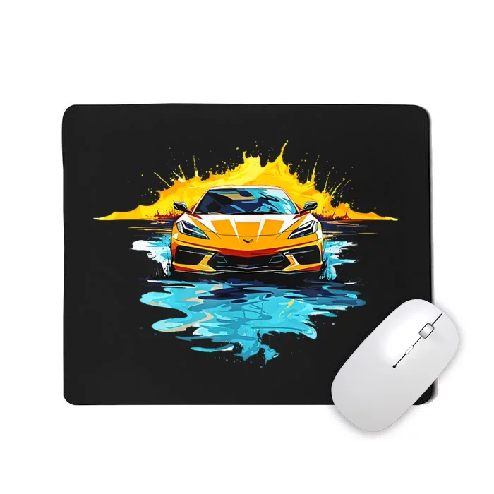 Orange C8 Racecar Splatter Art Mousepad