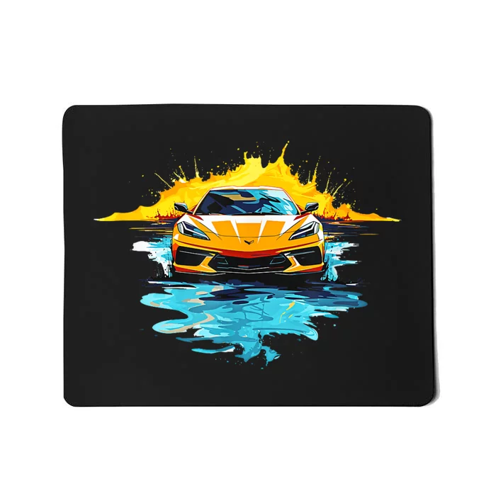 Orange C8 Racecar Splatter Art Mousepad