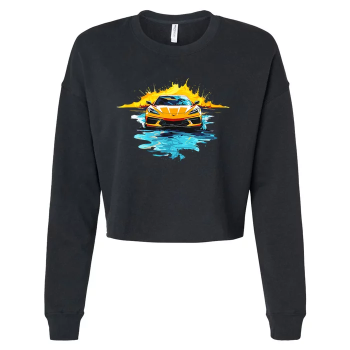 Orange C8 Racecar Splatter Art Cropped Pullover Crew