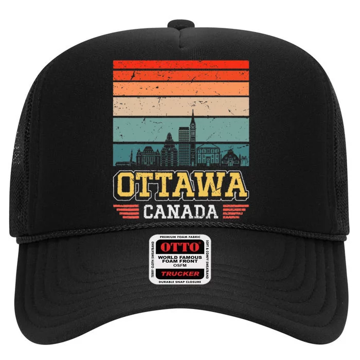 Ottawa Canada Retro Vintage Sunset Skyline Ottawa High Crown Mesh Trucker Hat