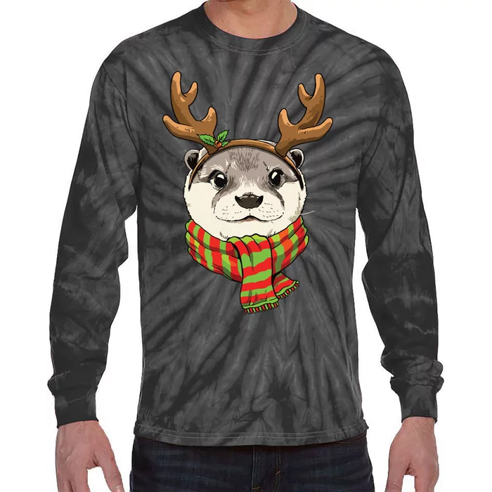 Otter Christmas Reindeer Antlers Xmas Boy Girl Tie-Dye Long Sleeve Shirt